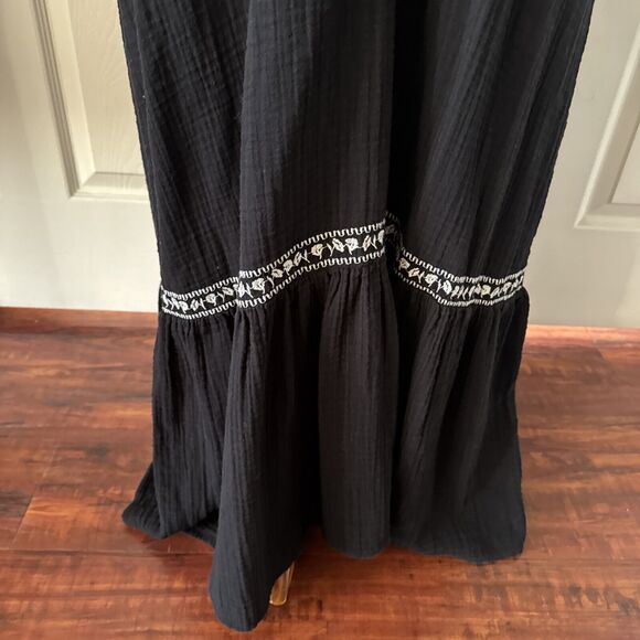 Old Navy Womens Boho Black Maxi Peasant Dress Sz L Dark Cottagecore Prairie - Picture 7 of 16